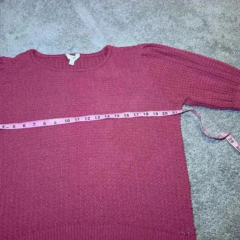Terra Sky 3x Pink Knit Textured Sweater With Puff Sleeves Plus Size Tops - Picture 6 of 10